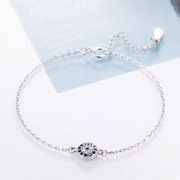 Silver Evil Eye Blue Zircon Crystal Bracelet - Picture 2 of 7